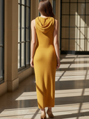 Women's Fashionable Casual Knitted Hooded Deep V-neck Sleeveless Maxi Dress ZMZ1136B1K
