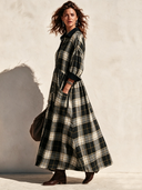 Women's Classic Poly-Cotton Plaid V-Neck Long-Sleeve Maxi Dress ZMZ2544H7SWL