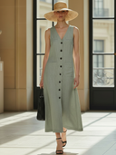 Women's Fashionable Old-fashioned Tencel Linen Herringbone Sleeveless Maxi Dress ZMZ1215B3K