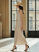 Women's French-style Elegant Vacation Cotton And Linen Blend Tank Top And Skirt Set ZMZ0521B2K