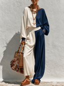 Women's Casual Two-Tone Color-Block Top And Wide-Leg Pants Set ZMZ2719G6XT
