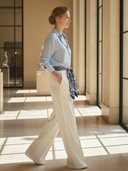 Women's Premium Old Money Style Cupro Silk Shirt And Cotton Blend Trousers Set (scarf Not Included) ZMZ3086A1K