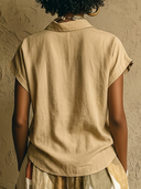 Women's Effortless Casual Style Linen-Cotton Blend Relaxed Short-Sleeve Button-Down Shirt ZMZ2238E0YZH