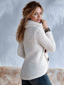 Women's Stylish Off-white High-neck Knitted Pullover Sweater ZMZ3054I0SWL