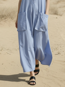 Women's Casual Cotton And Linen Blend Henley Neck Maxi Dress ZMZ2178A2K