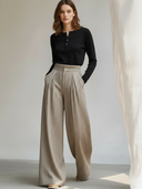 Women's Commuter Style Cotton And Linen Blend Wide-leg Trousers ZMZ1753A1K
