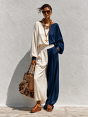 Women's Casual Two-Tone Color-Block Top And Wide-Leg Pants Set ZMZ2719G6XT