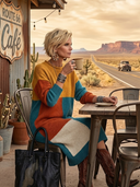 Women's Retro-American Style Casual Color-Block Crew-Neck Long-Sleeve Loose Midi Knit Dress ZMZ0714H5ZYY