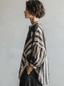 Women's Classic Casual Striped Print Cotton-linen Blend Loose-Fit Long-Sleeve Henley Shirt ZMZ0253G8ZYY