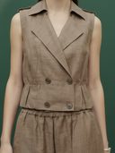 Women's Premium Old Money Style Cotton And Linen Blend Vest And Trousers Set ZMZ0263B9K