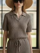 Women's Premium Old Money Style Knitted Polo Collar Short-sleeved Maxi Dress ZMZ0622B8K