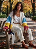 Women's Vintage Casual Loose Color-Block Striped Long Knit Cardigan Coat ZMZ2462I1XT