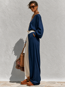 Women's Casual Two-Tone Color-Block Top And Wide-Leg Pants Set ZMZ2719G6XT