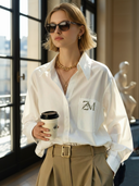 Women's Premium Minimalist Embroidered Cotton Long-sleeved Shirt ZMZ3008A0K