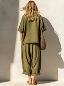 Women's Retro Casual Cotton Linen Short-Sleeve Top And Pants Set ZMZ0497F1ZJY