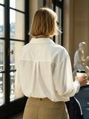 Women's Premium Minimalist Embroidered Cotton Long-sleeved Shirt ZMZ3008A0K