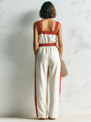 Women's Retro Casual Cotton Striped Color Block Cotton Linen Sleeveless Jumpsuit ZMZ0404F7ZJY