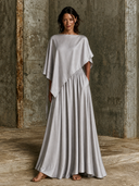 Women's Asymmetrical Cape Sleeve Satin Top And Skirt Two-Piece Set ZMZ2758G2XT