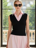 Women's Fashionable And Elegant Knitted Patchwork Pure Cotton Sleeveless Slim-fit Maxi Dress ZMZ1245B7K