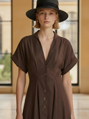 Women's Fashionable Old-fashion Ramie Slim-fit Short-sleeved Maxi Dress ZMZ1286B5K