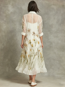 Women's Organza Floral Print Lapel Short-Sleeve Midi Dress (Includes Slip Dress) ZMZ2861D1XT