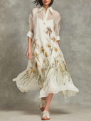 Women's Organza Floral Print Lapel Short-Sleeve Midi Dress (Includes Slip Dress) ZMZ2861D1XT