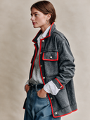 Women's Retro Casual Woolen Color-Blocked Trim Multi-Pocket Lapel Single-Breasted Jacket ZMZ1578J7ZJY
