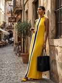 Women's Casual Vacation-Style Blend — Contrast Print, Round Neck, Sleeveless Maxi Dress ZMZ0734E5ZYY