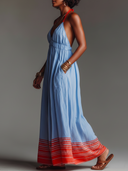 Women's Vacation Style Blended Halter Neck Striped Hem Maxi Dress With Pockets ZMZ2496D4YZH