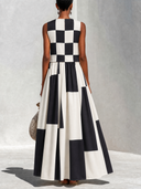 Women's Casual & Stylish Plaid And Stripe Paneling Sleeveless Maxi Dress ZMZ1139E4ZYY