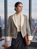 Women's Color-Block Cropped Blazer With Contrast Shawl Collar ZMZ0753I5YZH