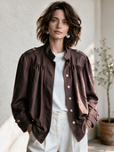 Women's Casual Vintage Cotton Twill Stand-Collar Single-Breasted Jacket ZMZ0158I4ZYY