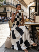 Women's Casual & Stylish Plaid And Stripe Paneling Sleeveless Maxi Dress ZMZ1139E4ZYY