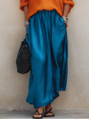 Women's Fashionable Casual Vacation-Style Elastic Waist Satin Skirt ZMZ0231F9ZYY