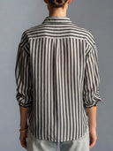 Women's Vintage Casual Cotton-Linen Vertical-Stripe Long-Sleeve Shirt ZMZ0262G1ZYY
