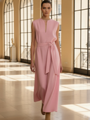 Women's Premium Minimalist Pure Cotton Pink Sleeveless Maxi Dress ZMZ0543B8K