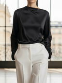 Women's High-end Old-money Style Lyocell Blend Long-sleeved Shirt And Elastic Waist Cropped Trousers Set ZMZ1477B0K