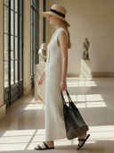 Women's French-style Elegant V-neck Knitted Sleeveless Maxi Dress ZMZ0640B9K