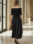 Women's Sophisticated Old-money Style Commuter Knit Off-the-shoulder Top And Pure Cotton Skirt Set ZMZ2837B4K