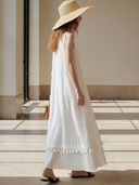 Women's High-end Old-money Style Cotton And Linen Woven Ribbon Tassel Sleeveless Maxi Dress ZMZ2761B7K