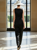 Women's Premium Commuter Bark-textured Cotton Blend Vest And Trousers Set ZMZ1491B2K