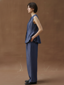 Women's High-end Old-money Style Cotton And Linen Blend Vest And Trousers Set ZMZ1403B6K