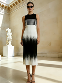 Women's Italian Elegance Cotton Yarn Knitted Gradient Sleeveless Maxi Dress ZMZ2634B8P