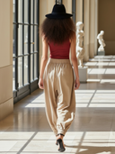 Women's Fashionable Casual Knitted Vest And Elastic Waist Pure Cotton Pants Set ZMZ1209B0K