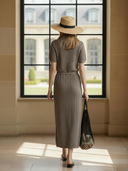 Women's Premium Old Money Style Knitted Polo Collar Short-sleeved Maxi Dress ZMZ0622B8K