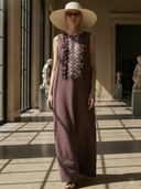 Women's High-end Old-money Style Embroidered Cotton And Linen Blend Sleeveless Maxi Dress ZMZ1472B3K