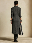 Women's Classic Grey Textured Zipper Long-Sleeve Midi Dress ZMZ1006H3SWL