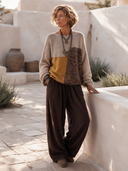 Women's Retro Color-Block Knit Pullover Sweater ZMZ2866I4SWL