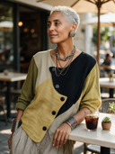 Women's Classic Autumn Color-Block Cotton-Linen Long-Sleeve Shirt ZMZ1899H4SWL