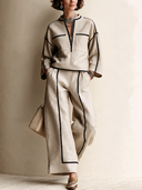 Women's Classic Khaki Cotton-Linen Long-Sleeve Top And Pants Set ZMZ2419H3SWL